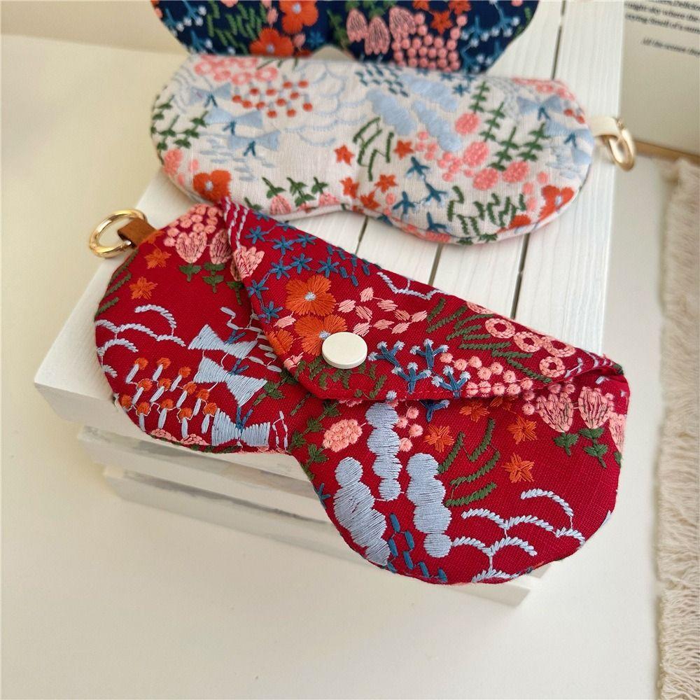 with Keyring Sunglasses Pouch Embroidered Flower SunGlasses Holder Eyewear Accessories