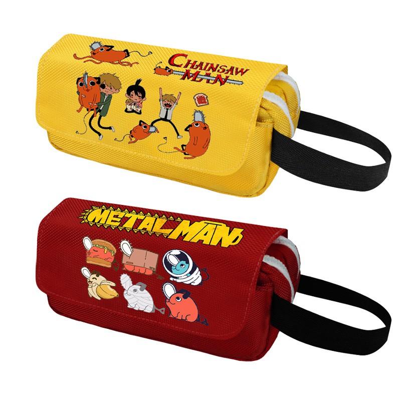 Chainsaw Man Pencil Case Cartoon Anime Stationery Organizer Double Zipper Large Capacity Students