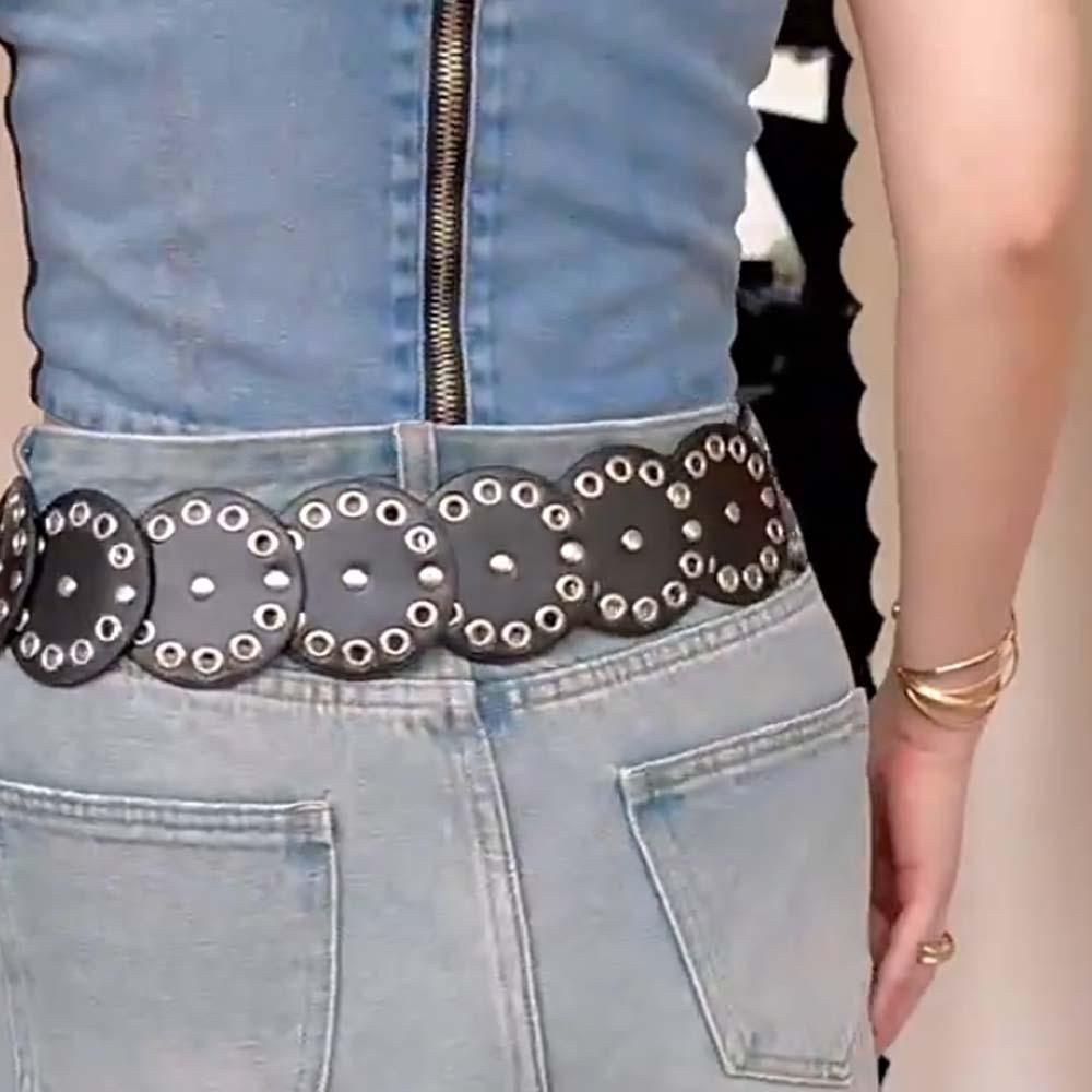 Y2k Disc PU Hollow Belt Zinc Zinc Alloy Concho Waistband Vintage Rivet Wide Belt  Women