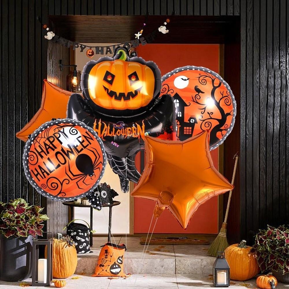 5Pcs Skull Motif Aluminum Foil Balloons Ghost Design Air Inflatable Balloons Halloween Party