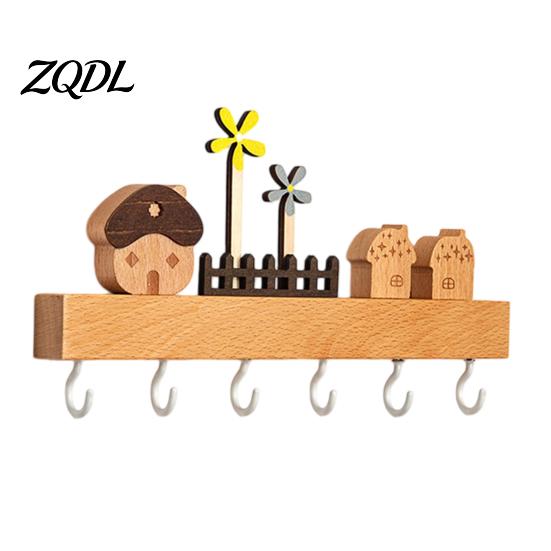 Space Saving Entryway Storage Solid Wood Key Holder with 6 Hooks, Decorative Wall Hanging Rack, Rack Mounted Organizer for Kitchen And Office