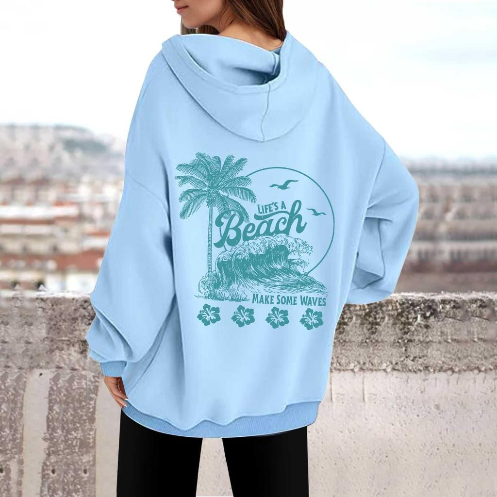Женская толстовка с капюшоном и круглым вырезом с длинным рукавом и принтом от A BEACH MAKE SOME WAVES