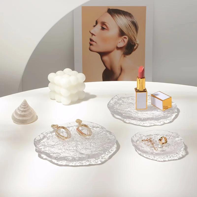 Прозрачный стеклянный поднос Декоративные подносы для хранения ювелирных изделий Кружка для кофе Фрукты Десерт Торт Тарелки Декор для рабочего стола Украшение стола