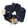 Retro Korean Blue & Brown Plaid Scrunchie, Girly Autumn/Winter Schoolgirl Bow Hair Tie