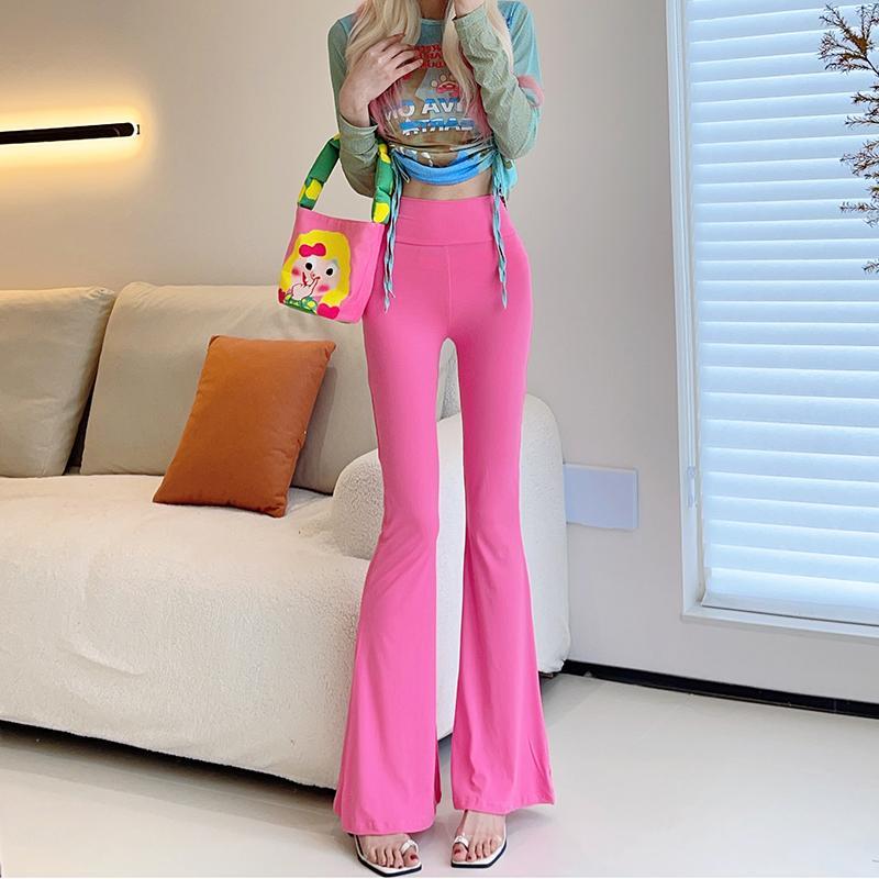 Весенние тонкие женские расклешенные брюки с высокой талией, облегающие брюки, расклешенные брюки с принтом и резинкой