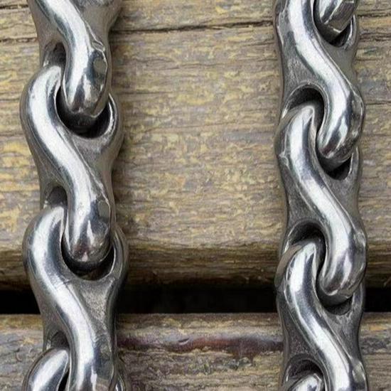 Sturdy Ribbed Chain Cowhide Handle Stainless Steel Anti-Bite Leash for Medium to Large Dogs