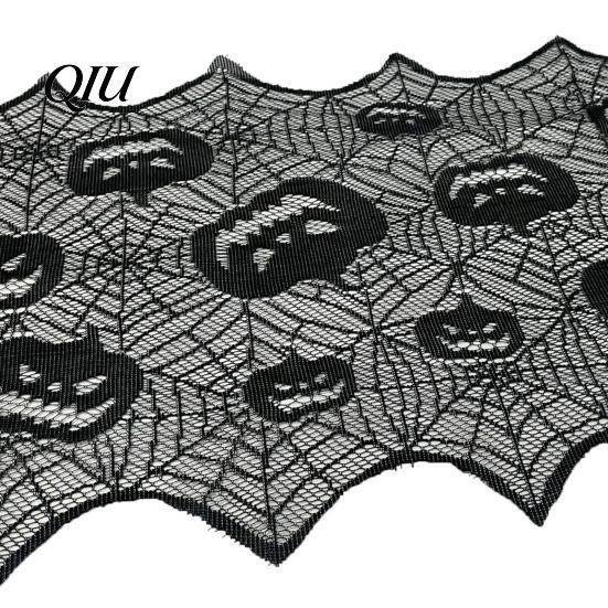 Halloween Table Decor Runner, 70 x 15 Inch Black Lace Spider Web Runner Spooky Gothic Pumpkin Dinner Decoration for Kitchen Decor, Party Supplies Dark