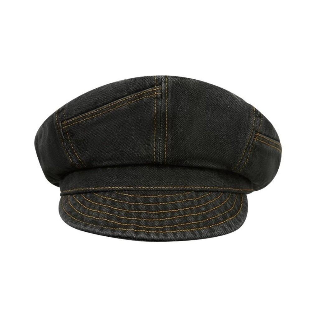 Newsboy Octagonal Cap Vintage Peaked Hat Korean Washed Denim Beret  Outdoor