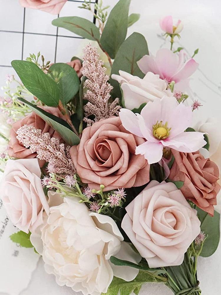 25 шт. настоящих роз со стеблем, искусственные розы, головки цветов для свадебных букетов своими руками, центральные композиции, украшения для дома на вечеринку