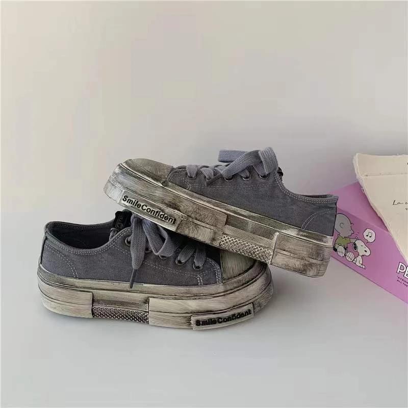 Canvas for Women Round Toe Flat Shoes for Students Oudoor Solid Concise Mixed Colors Vintage Style Causal Sneakers for Students