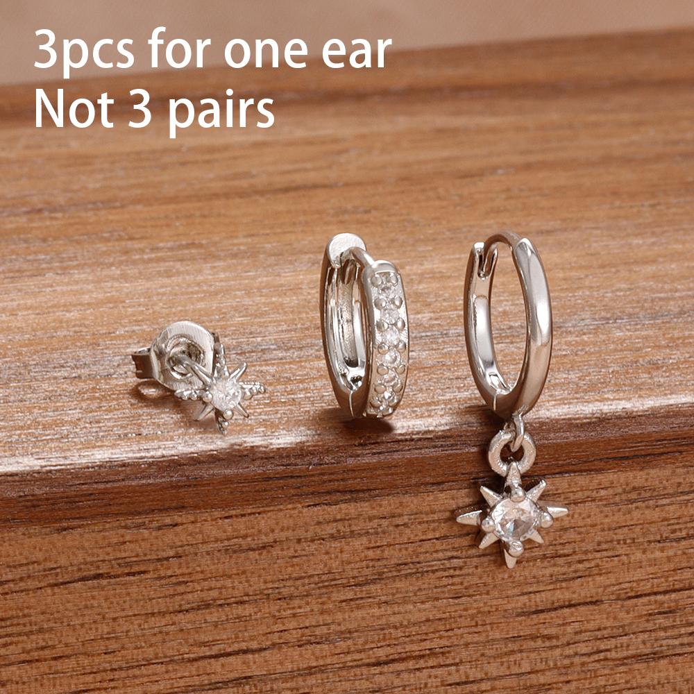 3PCS Korean Stainless Steel Butterfly Crystal Zirconia Round Hoop Earrings Set For Women Gold Plated Fashion Jewelry Gift aretes