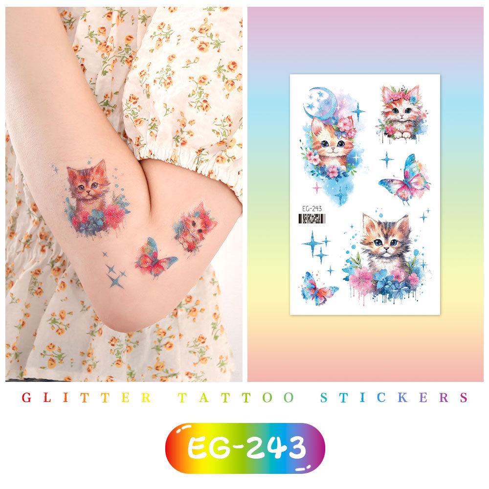 Красочные милые мультяшные животные блестящие татуировки наклейки для детей