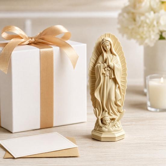 Virgin Mary Statue, Religious Resin Sculpture, Blessed Holy Mother Figurine for Catholic Home Desk Decor