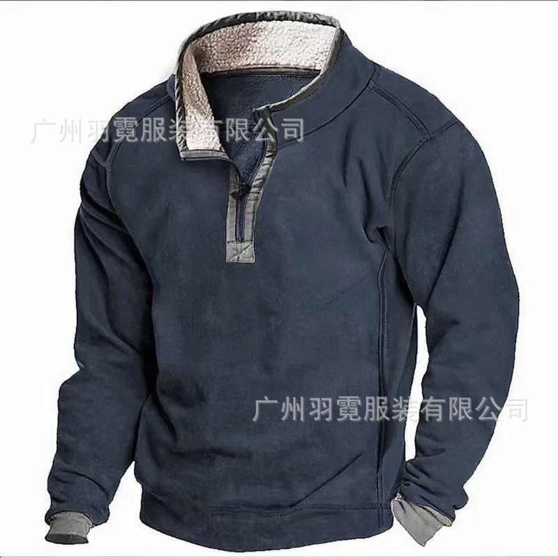 Новый однотонный свитшот для мужчин, повседневный, с цветными блоками, модный, универсальный, плюшевый топ на молнии со стойкой