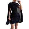 Yousheng Women's Cape Sleeve Dress Mock Neck Bodycon Mini Dress Sexy Shiny Chiffon Cloak Sleeve Cocktail Dress for Wedding Evening Party