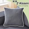 Fully compressed L-shaped corduroy sofa, 2-person seating group + chaise longue corner, soft high-density foam padding, for living room, Gray