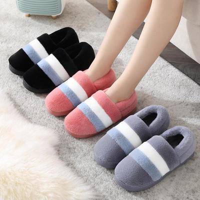 Мужские и женские нескользящие домашние зимние тапочки с мехом и толстой подошвой — теплые хлопковые каблуки