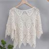 Кардиган из вязаного крючком кружева на весну/лето 2025 с юбкой - Женская трикотажная верхняя одежда из чистого хлопка для защиты от солнца