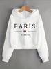 Y2k Paris France Letter Print Autumn Winter Cropped Sweatshirt Crop Top Hoodie Sweatshirts Gothic Casual Grunge Clothing