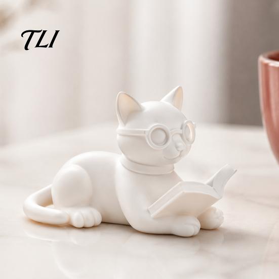 Подарок для книголюбов 3D-печатная фигурка кота-читателя, декоративная статуэтка с очками, детское украшение для комнаты, креативное животное, настольное украшение