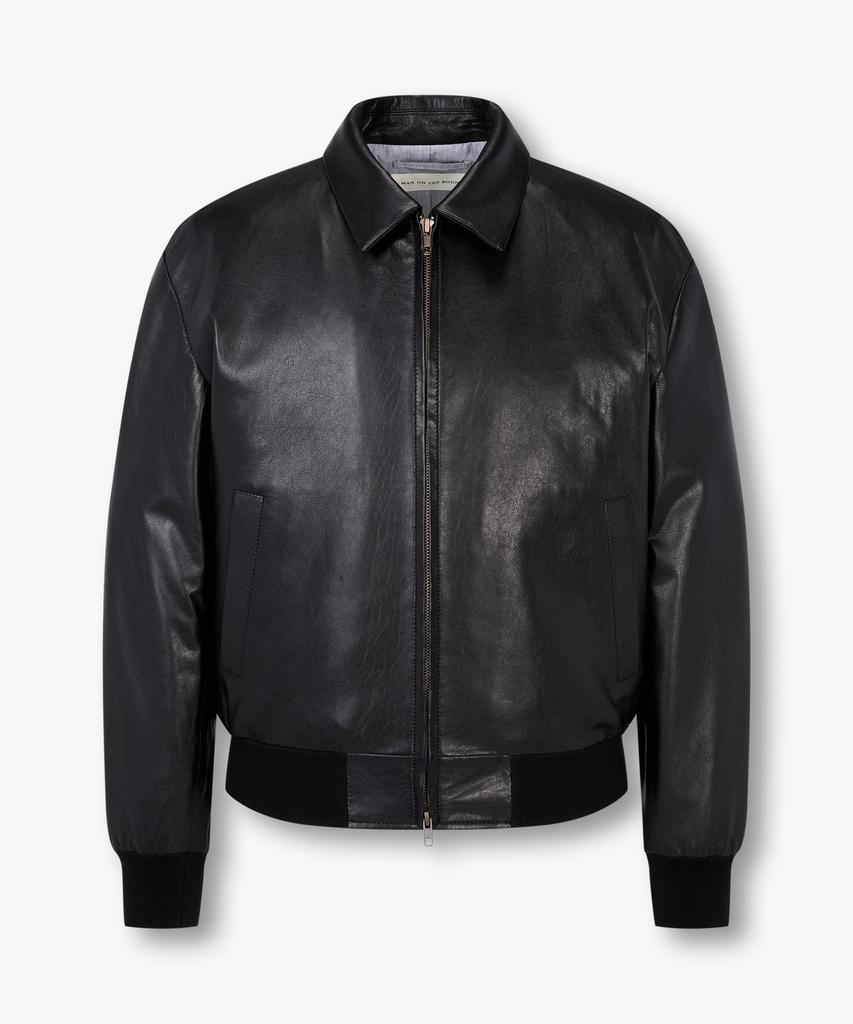 Man On The Boon Two-Way Zipper Leather Jacket_Black 4715110004