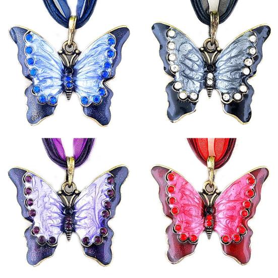Винтажное женское эмалированное ожерелье с подвеской в форме бабочки и стразами, вечерние ювелирные изделия, подарок
