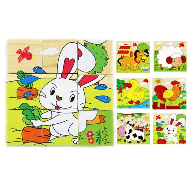 Farm Animal Six Patterns Nine Dimensional Puzzle Cartoon Building Blocks Kids Educational Toy