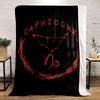 Red Capricorn zodiac sign with constellation and swirling energy design. for all seasons blanket lunch break throw gift