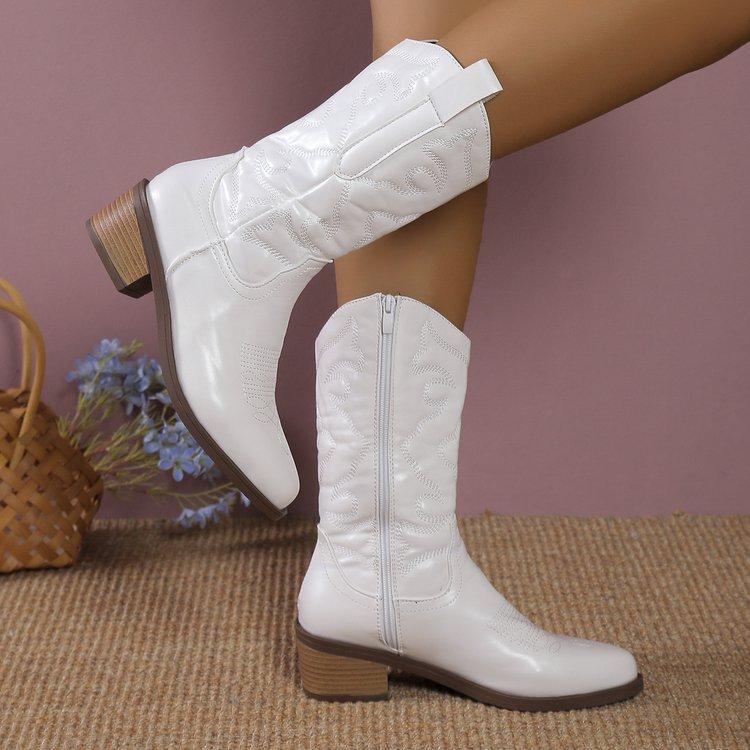 Высокие сапоги для женщин, женские ковбойские сапоги в стиле вестерн, винтажные женские зимние сапоги, модная женская обувь с пуантами, Botas Para Mujer