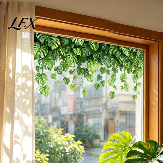 Shop Front Display Sticker Green Vine Static Window Clings, Artificial Ivy Lemon Stickers, Natural Light Shadow Decor No?Glue PVC Transparent Glass