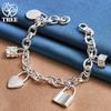 925 Sterling Silver Bracelet Heart / Circle / Square Lock Bracelets Bangles Jewelry