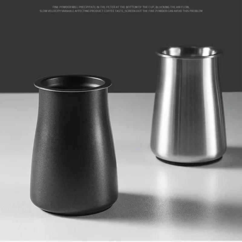 3 In 1 Coffee Powder Filter Powder Cup Stainless Steel Coffee Powder Sifter with Lid Bean Grinder Powder Cup Coffee Brewing Tool