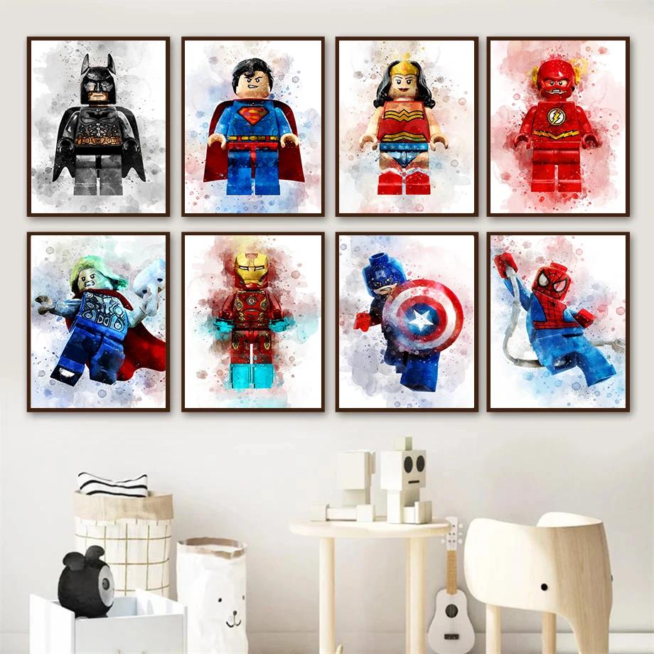 Cartoon Superhero Canvas Painting Spiderman Captain America Hulk Iron Man Poster Kids Bedroom Wall Art Home Decor