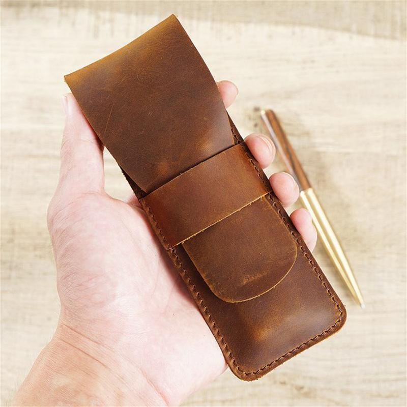 Ручная работа, натуральная кожаная сумка для карандашей, воловья кожа, чехол для перьевой ручки, винтажные ретро-аксессуары для путешествий, журнал