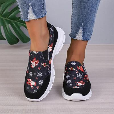 Модные Рождественские Кроссовки Женские Новые Туфли с Принтом Санта-Клауса Модные Милые Повседневные Туфли на Плоской Подошве Новогодние Вулканизированные Туфли 2024