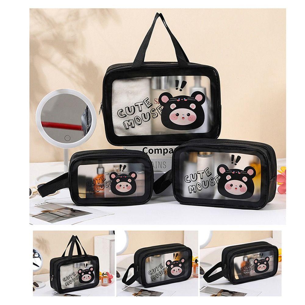 PU Makeup Bag Transparent Cartoon Cosmetic Storage Bag Wet-Dry Separation Large Capacity Travel Toiletry Pouch for Women Girls