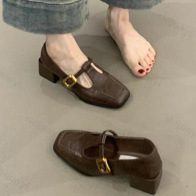 Туфли на высоком каблуке женские туфли-лодочки новые модные пряжки толстые каблуки с Т-образным ремешком женские туфли на высоком каблуке платформа Мэри Джейн женская обувь