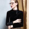 Velvet Ruffle Stand-up Collar Fairy Blouse - European Style Women's Fashion Shirt for Autumn/Winter
