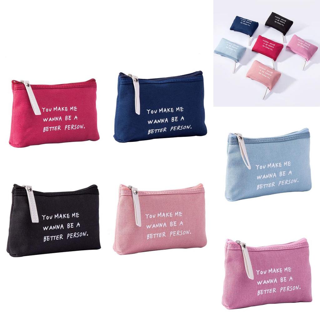 Practical Canvas Alphabet Cosmetic Bag Zipper Hand Clutch Modern Simple Wind Coin Phone Case
