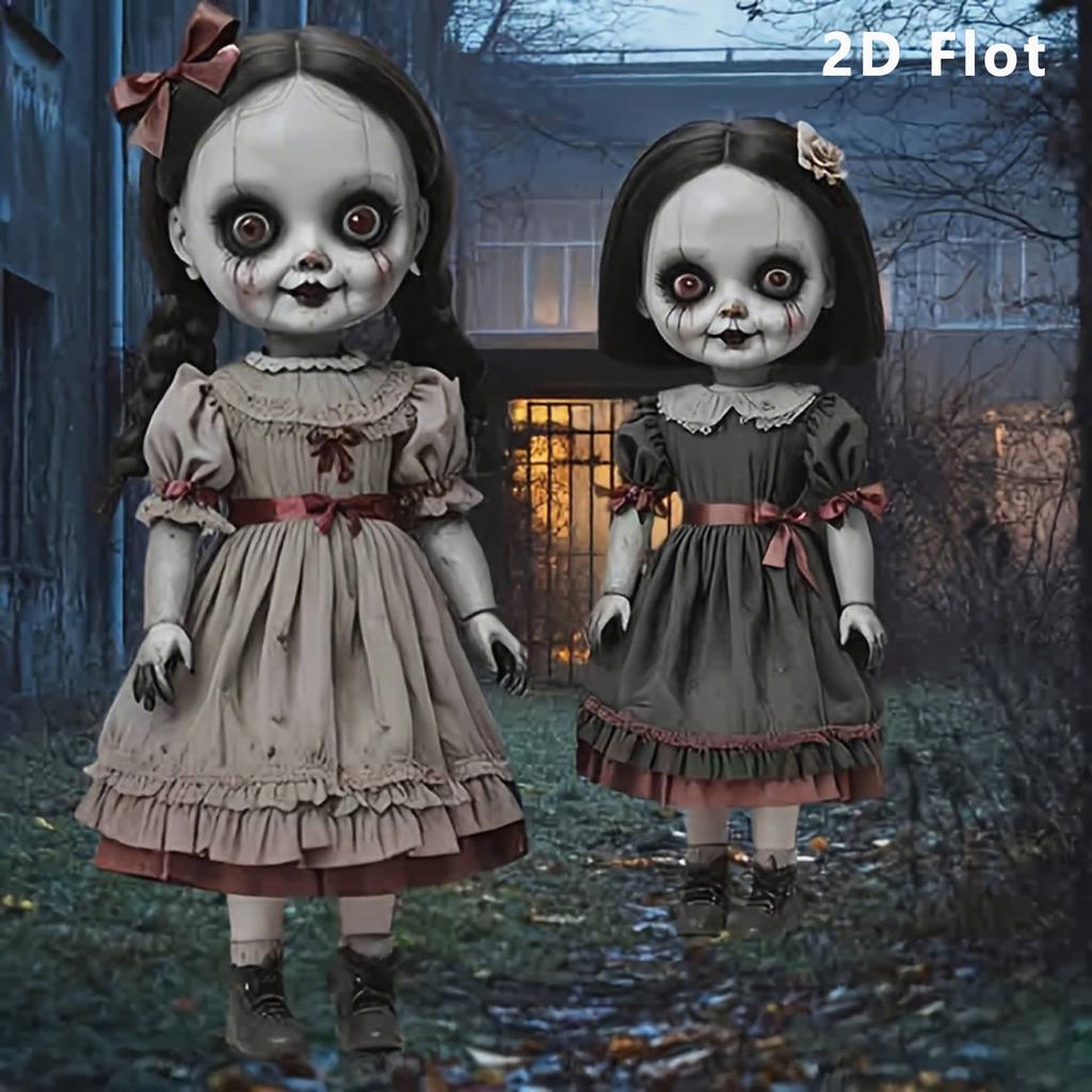 Set of 2 Halloween Garden Stakes featuring 2D Flat Creepy Boy Ghost Decorative Yard Stakes for Spooky Outdoor Decor