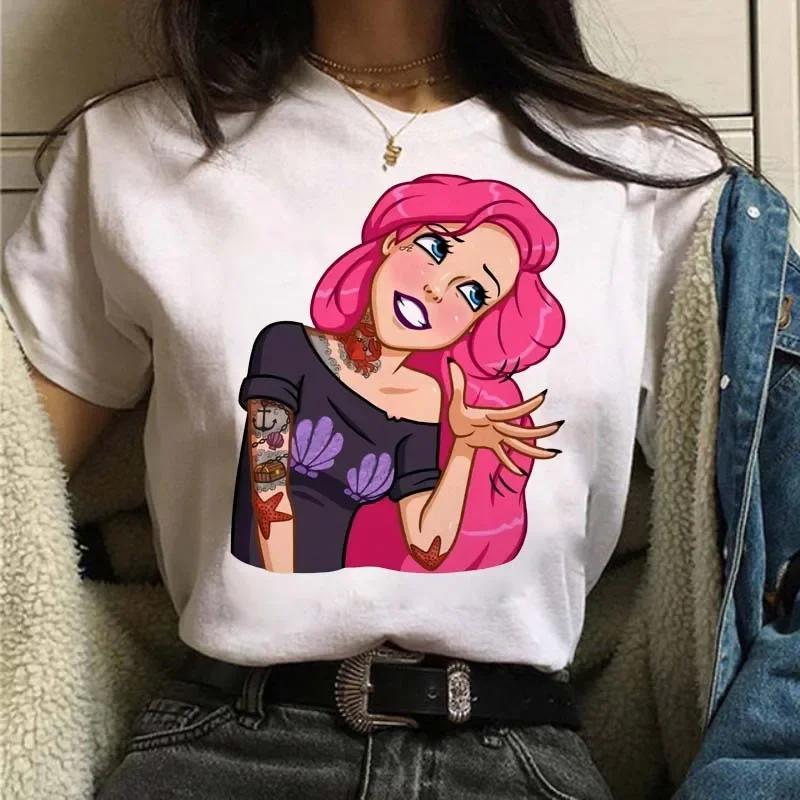 Punk Princess Printed Tshirt Cute Pattern Tee Mermaid Ariel Kawaii Girls TShirt Summer Womens Tops Harajuku T Shirt