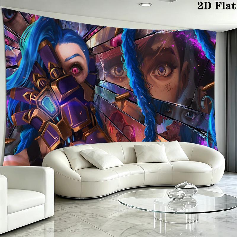 Jinx League of Legends Wall Tapestry Aesthetic Wall Hanging Printed Fabric Blanket Decorative Tapestries for Bedroom Living Room Home Decor