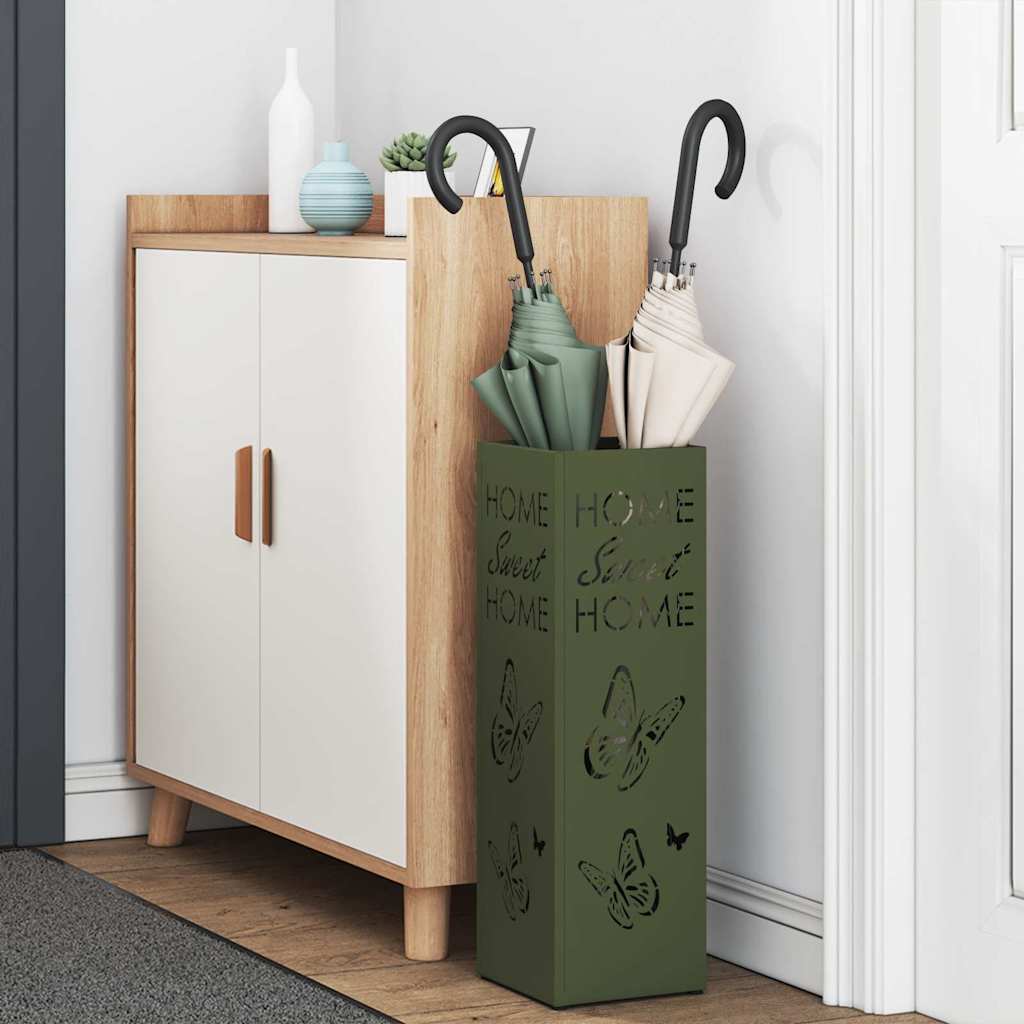Umbrella Stand with Storage Olive Green 15.5 x 15.5 x 49 cm Metal