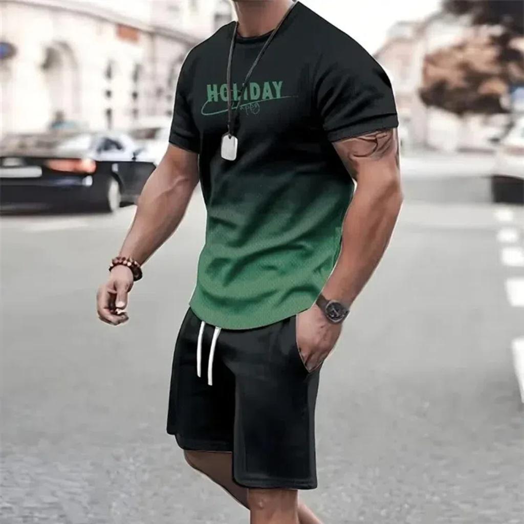 Летний уличный мужской костюм, спортивная мужская одежда больших размеров, футболка с 3D-принтом, шорты, мужская простая одежда, модный костюм
