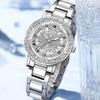 Вращающийся циферблат Женские часы Серебристые Роскошные Женские Бриллиантовые Наручные часы Водонепроницаемые Светящиеся Для Женщин Часы