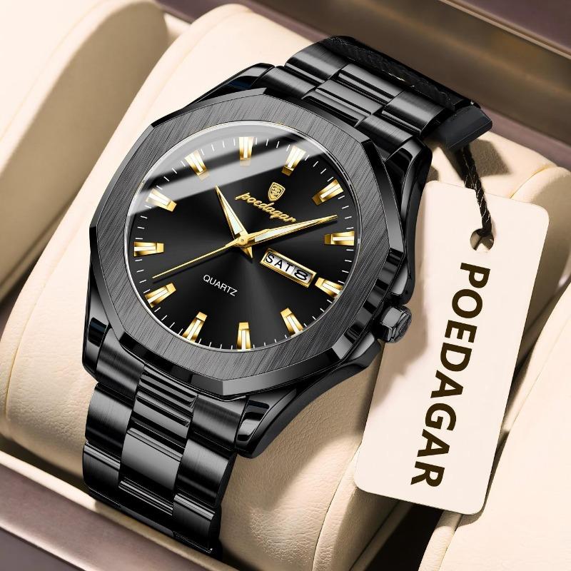 Топ Новые Модные Мужские Часы Стальной Браслет Кварцевые Водонепроницаемые Светящиеся Наручные Часы