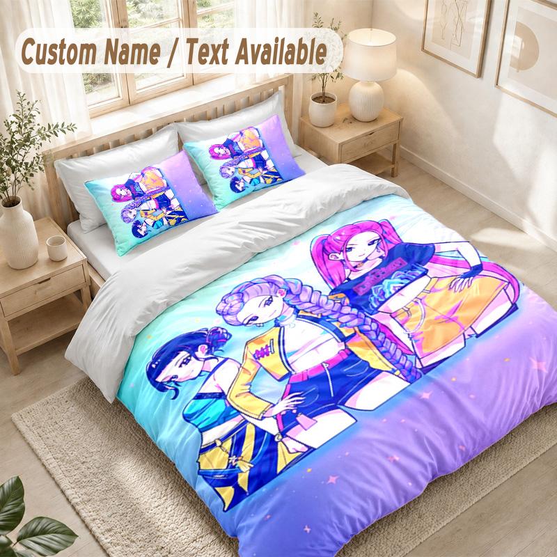 Kpop Demon Hunters Bedding Set, 1 Duvet Cover & 2 Pillowcases Soft Comfortable Bedroom Home Textile Decor