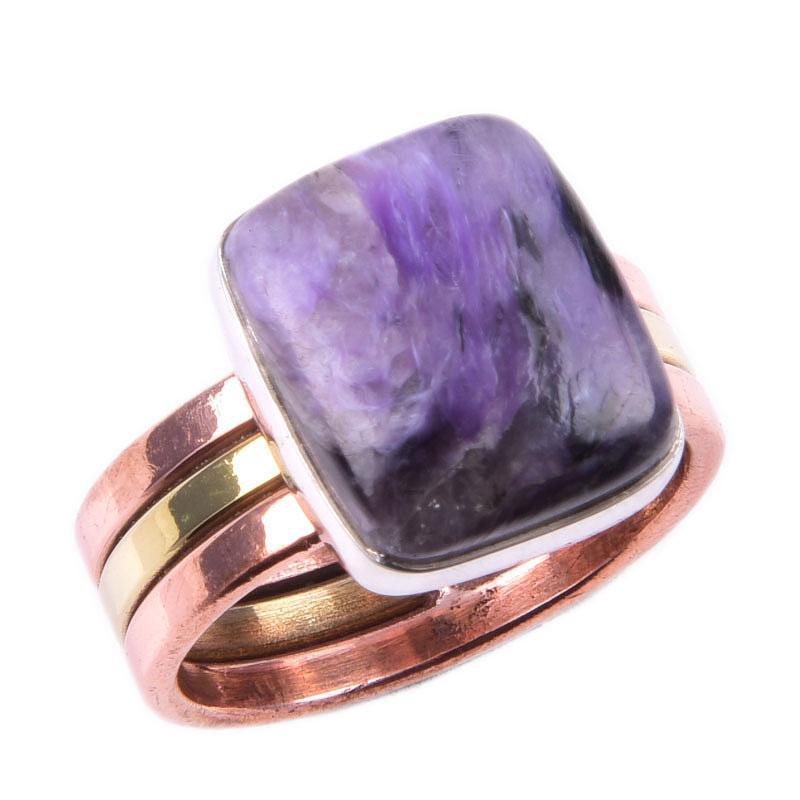 Кольцо из двухцветного серебра 925 пробы с натуральным чаворитом ручной работы S.8.5 J7t55