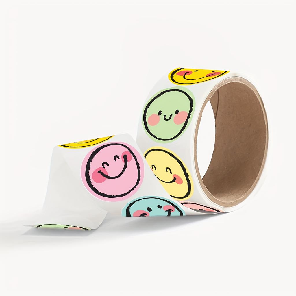 500pcs Colorful Smile Face Paper Labels - Round, Assorted Colors (Yellow, Pink, Green, Blue, Purple) for Teachers, Parents