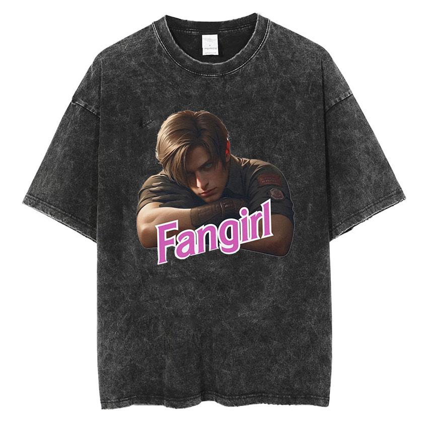 Resident Evils Leon Print Tshirt for Men Women Clothing Short Sleeve Cotton Soft Tee Tops Harajuku Washed Oversized Streetwear